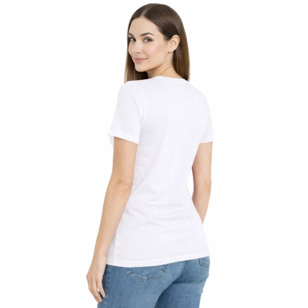 T-shirt Damski biały dekolt w serek roz. M